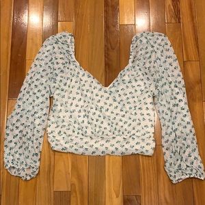 Free people white v-neck with green flowers